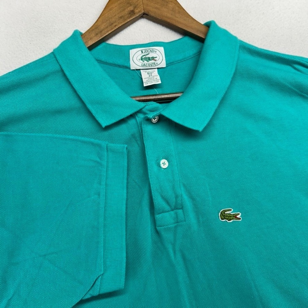 Vintage Izod Lacoste Polo Mens 2X Big Blue Teal Pique Crocodile Knit Preppy 90s